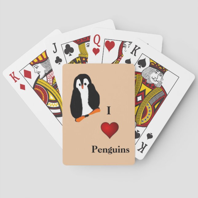 Adortable Cartoon Penguin I Heart Penguins Orange Spielkarten (Rückseite)