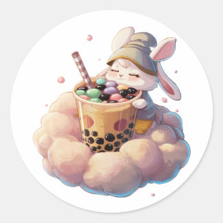 Adortable Cartoon Rabbit: Gemütlich, Kawaii Vibes Runder Aufkleber