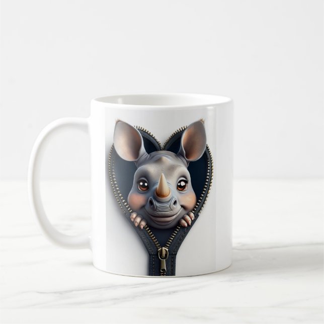 Adortable Cartoon Rhinoceros Gesichtsausdruck von  Kaffeetasse (Links)