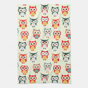Adortable Cartoon Winking Owl Muster Geschirrtuch