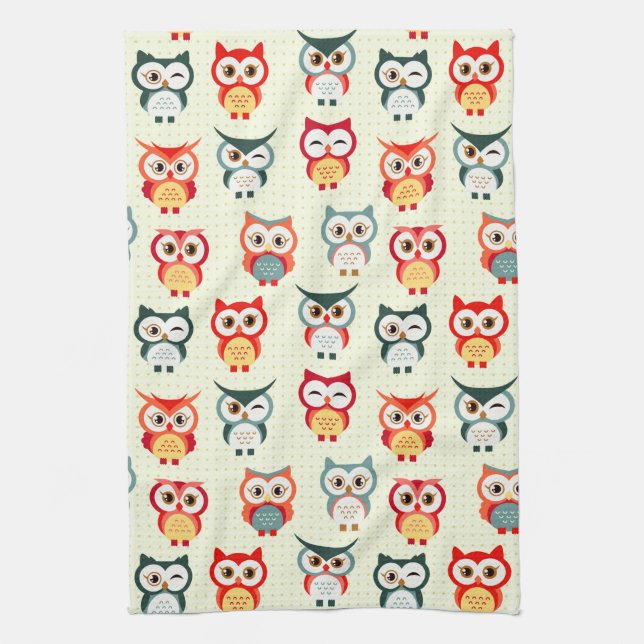 Adortable Cartoon Winking Owl Muster Geschirrtuch (Vertikal)