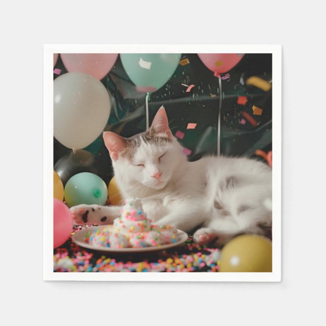 Adortable Cat Geburtstagsfeier Design Serviette (Vorderseite)