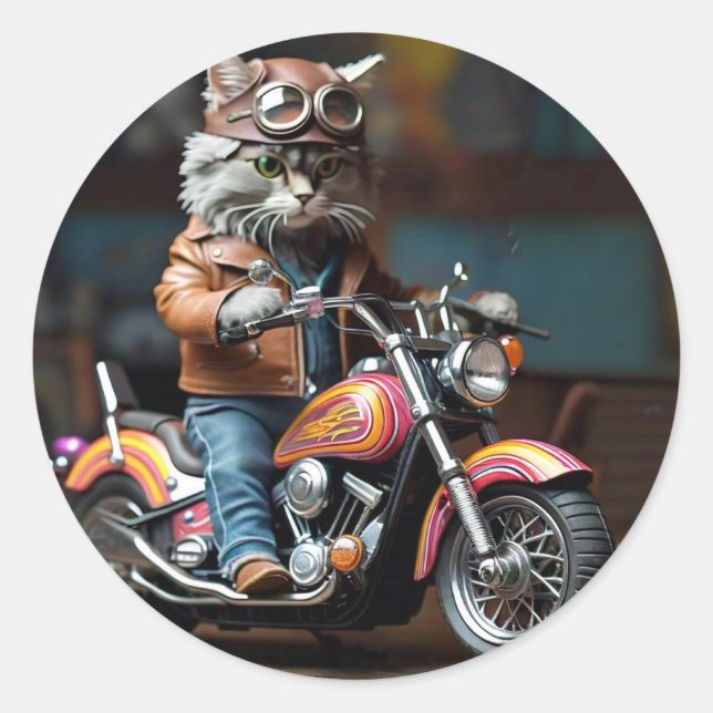 Adortable Cat on Motorrad Aufkleber (Vorderseite)