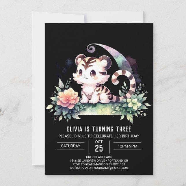 Adortable Digital Tiger Geburtstag Einladung (Vorderseite)