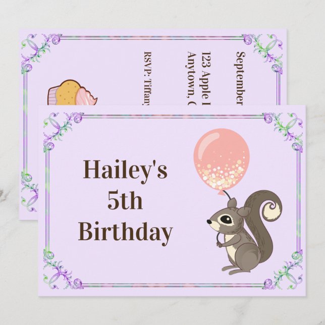 Adortable Eichhörnchen zum Geburtstag einladen Einladung (Vorne/Hinten)