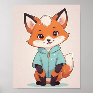 Adortable Fox in Hoodie - Niedliches Kinderzimmer Poster