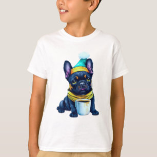 Adortable French Bulldog in Weihnachtsmannmütze un T-Shirt
