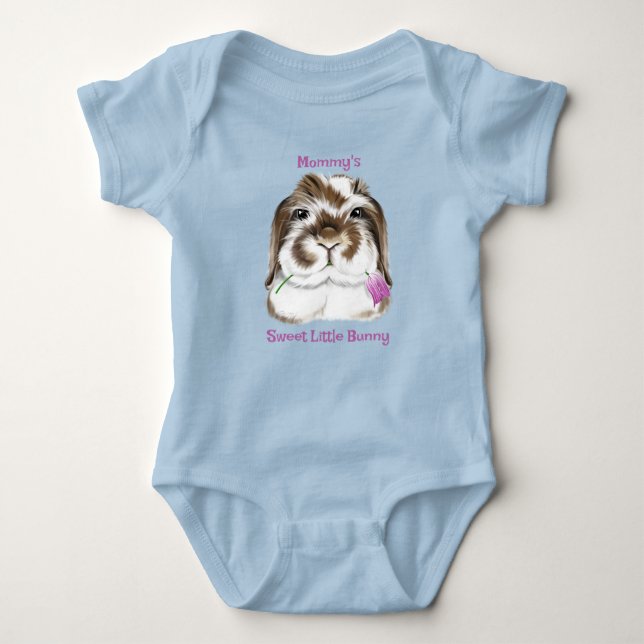 Adortable Fuzzy Lop Rabbit mit Pink Tulip Baby Bod Strampler (Vorderseite)