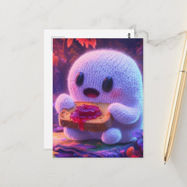 Adortable Geister essen Toast und Konfitüre Postkarte (Vorderseite/Rückseite Beispiel)