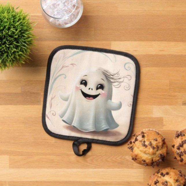 Adortable Ghosting Friend Halloween Design Topflappen (Pot Holder Full rubber protection cover no slip silicon hanging loop. 
)