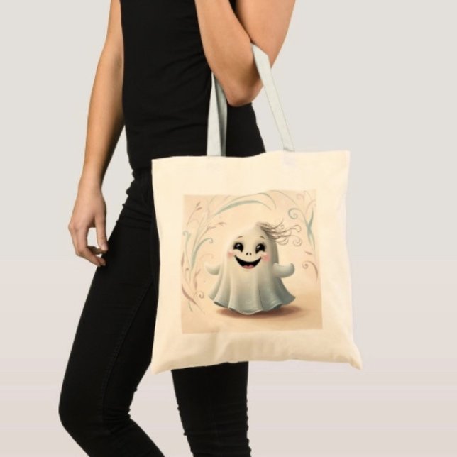 Adortable Ghosting Friend Halloween Design Tragetasche (100% natural material 100% cotton D: 15.75"l x 15.25"w 5 handle colors.
)
