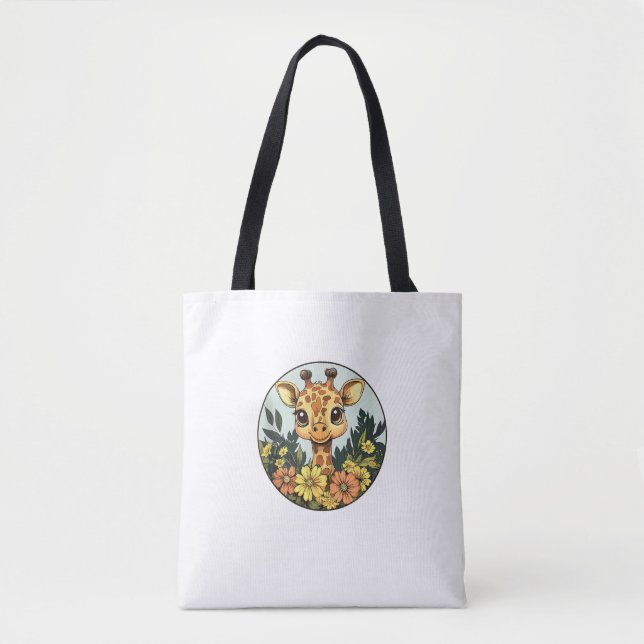 Adortable Giraffe umgeben von Blume _5 Tasche (Vorderseite)