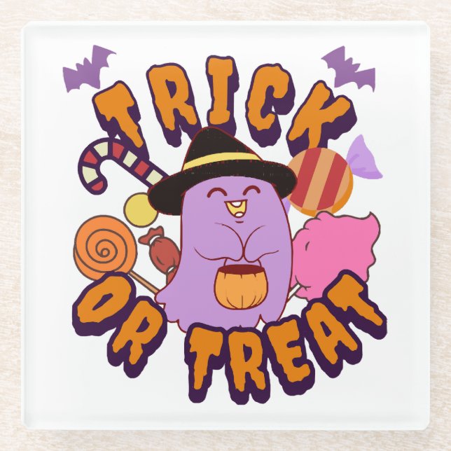 Adortable Halloween-Geistertrick oder -Treat Glasuntersetzer (Vorderseite)