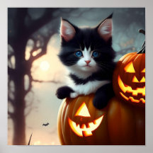 Adortable Halloween Kitten in einem Kürbisposter