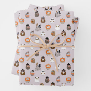 Adortable Halloween Owls Pattern Geschenkpapier Set