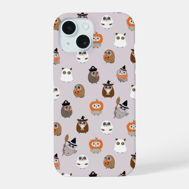 Adortable Halloween Owls Pattern iPhone 15 Hülle (Rückseite)