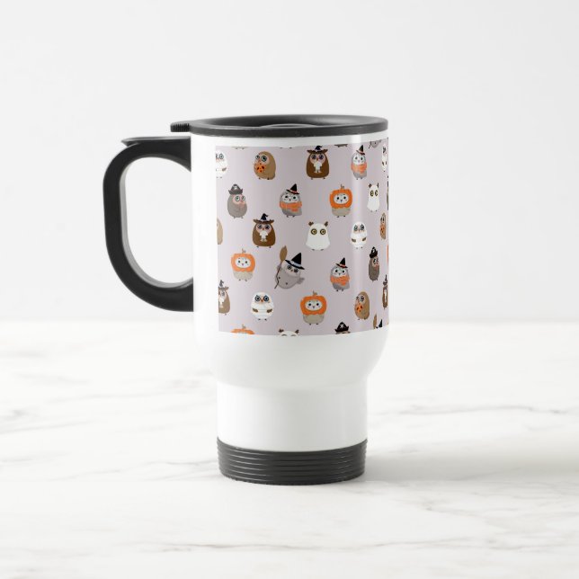 Adortable Halloween Owls Pattern Reisebecher (Links)