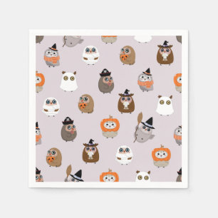 Adortable Halloween Owls Pattern Serviette