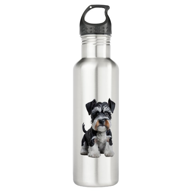 Adortable HD Miniatur Schnauzer Welpenportrait - E Edelstahlflasche (Vorderseite)