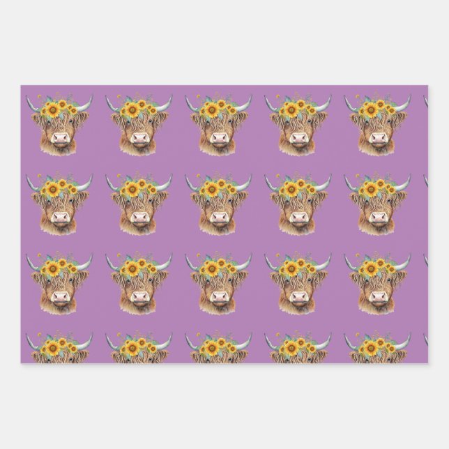 Adortable Highland Cow/Calf Wrapping Paper Geschenkpapier Set (Vorderseite)