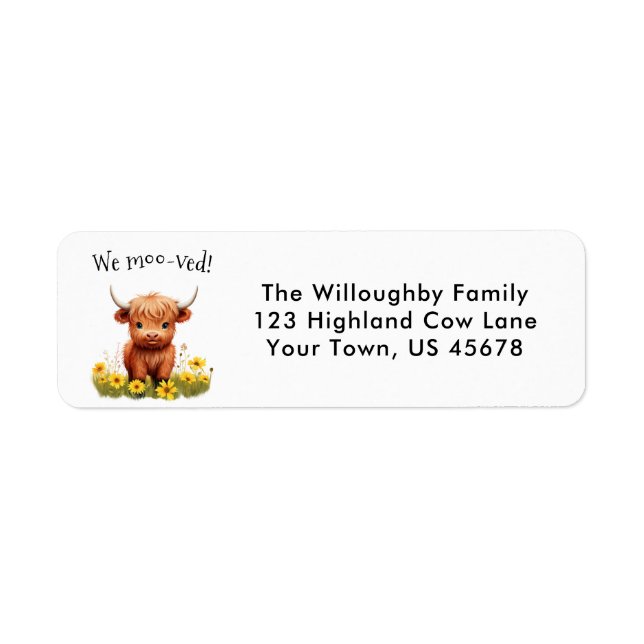 Adortable Highland Cow New Address Label (Vorne)