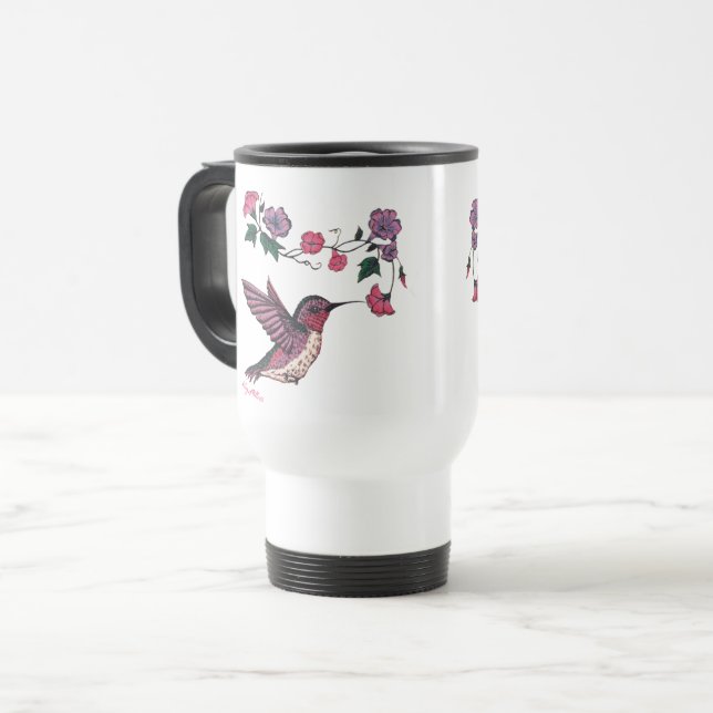Adortable Hummingbird und Blume Reisebecher (Vorderseite Links)