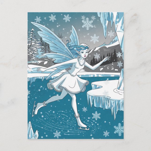 Adortable Ice Skaten Fairy Blue White Postkarte (Vorderseite)