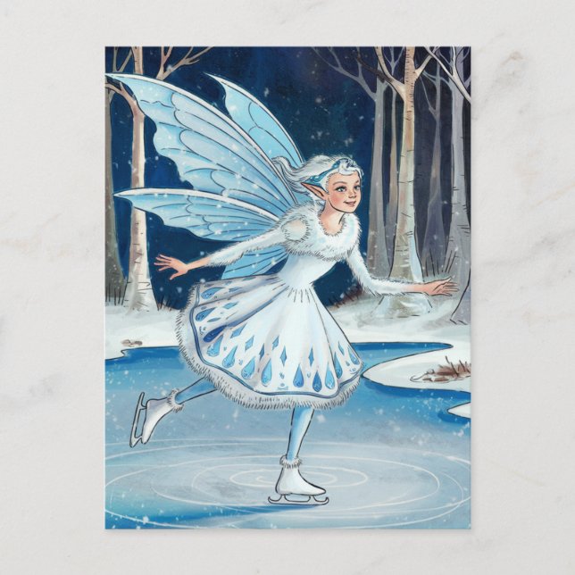 Adortable Ice Skaten Fairy Blue White Postkarte (Vorderseite)