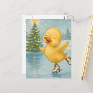 Adortable Ice Skaten Weihnachts Duckling Postkarte
