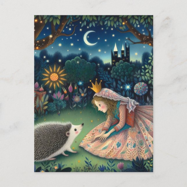 Adortable Igel Fairy Tale Prinzessin Postkarte (Vorderseite)