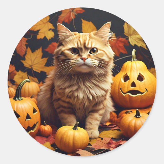 Adortable Katze mit Pumpkins Sticker (Vorderseite)
