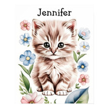 Adortable Kitten and Spring Flowers Poster