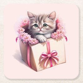 Adortable Kitten in einer Box Geburtstagsgeschenk Rechteckiger Pappuntersetzer