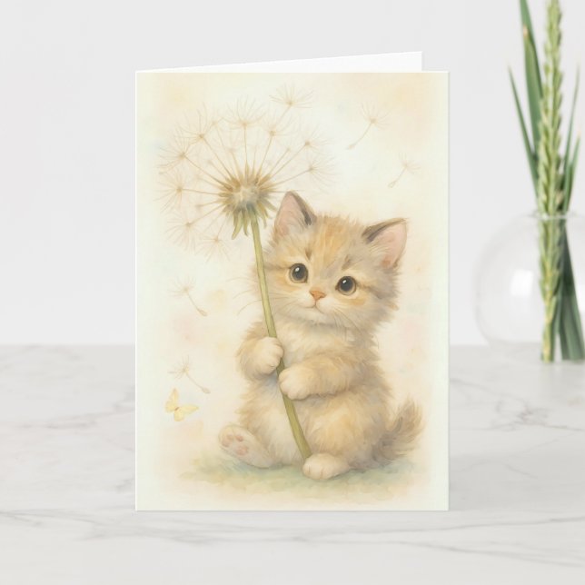 Adortable Kitten mit Kronleuchter und Schmetterlin Karte (Vorderseite)