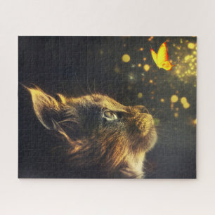 Adortable Kitten und Schmetterling in der Nacht