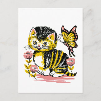 Adortable Kitten und Schmetterling Postcard Postkarte