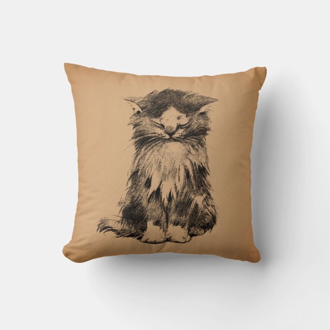 Adortable Kitten Vintag Cat Art Throw Kissen (Vorderseite)