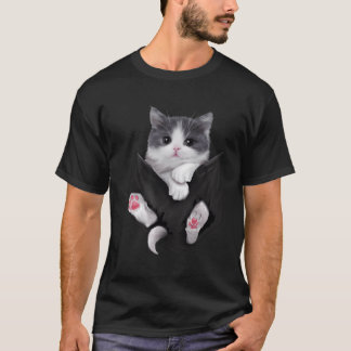 Adortable Kitten White Cat Pocket T-Shirt