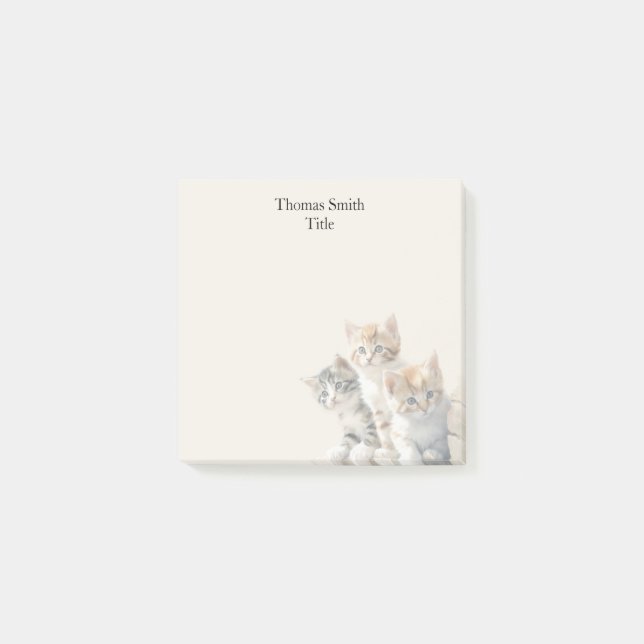Adortable Kittens Creme Wasserfarbe Tier Post-it Klebezettel (Vorderseite)