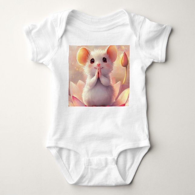 Adortable Maus auf Lotus - Baby Bodysuit Strampler (Vorderseite)