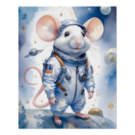 Adortable Maus im Astronauten-Anzug im Weltraum Poster