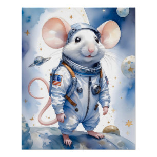 Adortable Maus im Astronauten-Anzug im Weltraum Poster