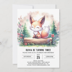 Adortable Modern Fox Geburtstag digital Einladung