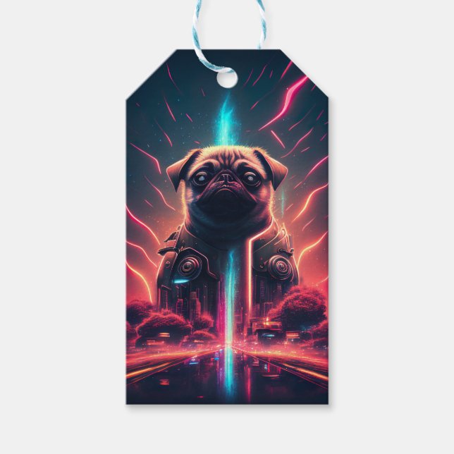 Adortable Mops in futuristischem Robot-Kostüm Geschenkanhänger (Vorderseite)