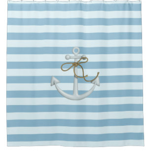 Adortable Nautical Anchor auf hellblauen Streifen Duschvorhang
