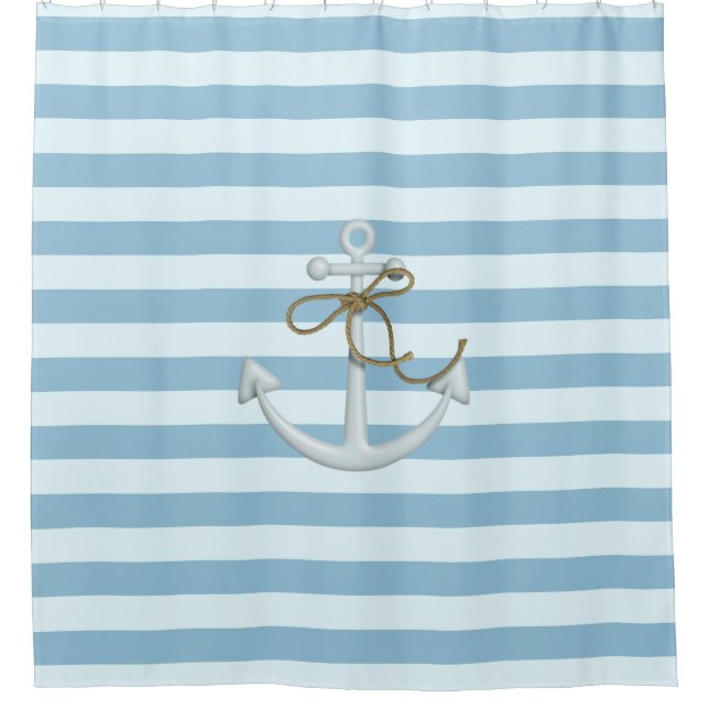 Adortable Nautical Anchor auf hellblauen Streifen Duschvorhang (Vorderseite)