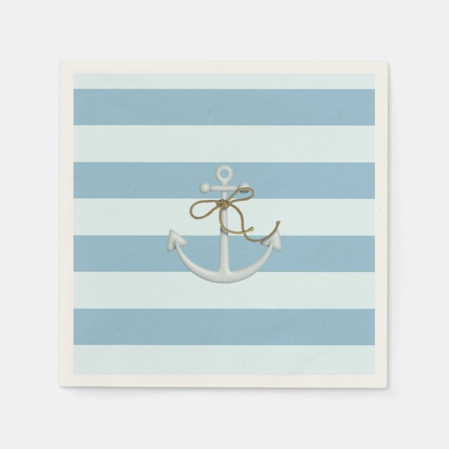 Adortable Nautical Anchor auf hellblauen Streifen Serviette (Vorderseite)