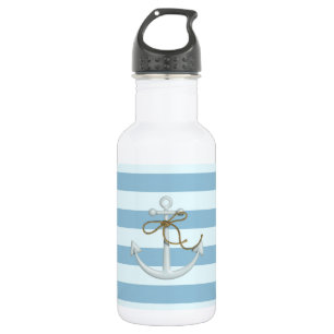 Adortable Nautical Anchor auf hellblauen Streifen Trinkflasche