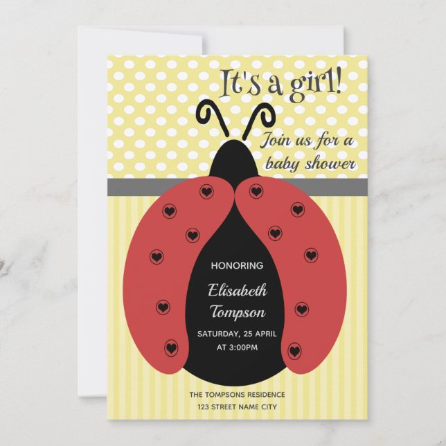 Adortable niedliche Cartoon Ladybug Babydusche Ein Einladung (Vorderseite)