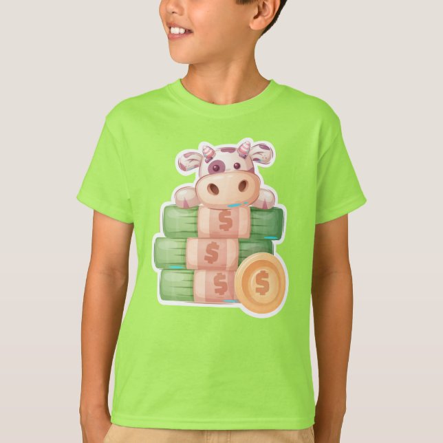 Adortable Niedliche Kuh auf Geld für Kinder T - Sh T-Shirt (Vorderseite)